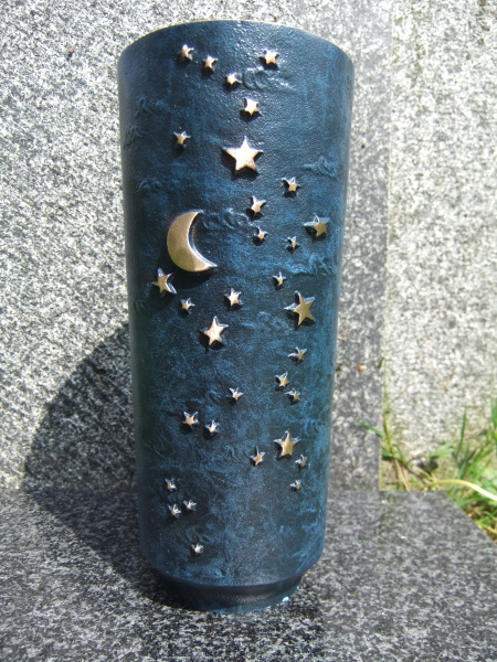 Bronze Blumenvase Mond und Sterne / Blau