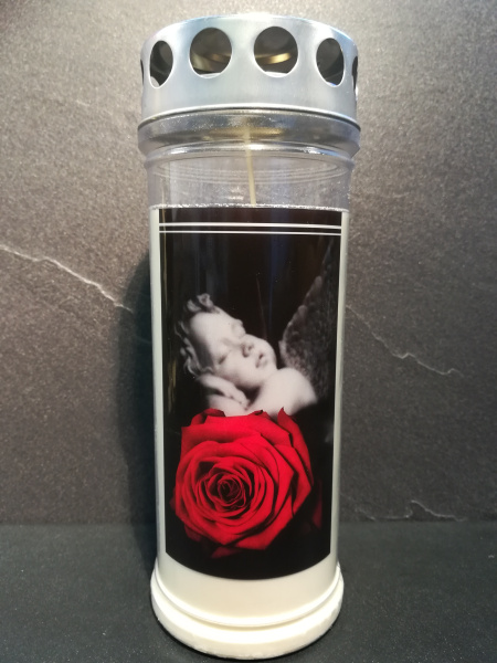 JEKA 7 Tage Grabkerze, Motiv: Rose, Engel
