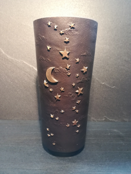 Bronze Blumenvase Mond und Sterne / Dunkelbraun