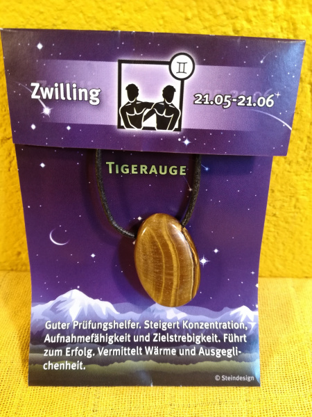 Sternstein gebohrt mit Lederband "Zwilling"